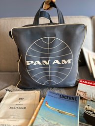 Lot Vintage Pan Am Airlines Travel Bag &   Brochures