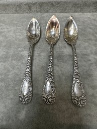 3Durgan Sterling Silver Chrysanthemum Grapefruit Spoons