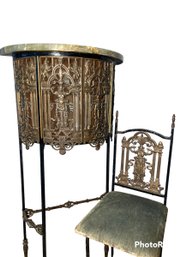 French ? Bronze Marbletop Telephone Stand With Matchhing Chair- Unusual Design