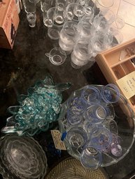 Lot Of Punch Bowl, Glasses, Vintage Glass