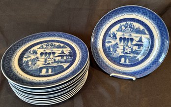 Lot Of 11 Blue Canton Mottahedeh Portugal Plates