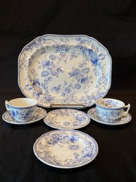 Lot Of CLIFTON Laura Ashley By SPODE Blue & White Floral  Plates & Teacups