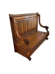 Solid Oak Victorian Carved Lions Head Hall Seat