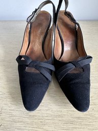 Pair Of Vintage Roger Vivier , Paris Black SudeSling Back Shoes
