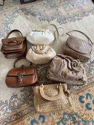 Lot Of 7 Vintage Leather Cream, Beige Handbags, Purses