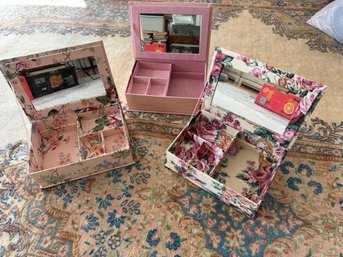 Lot Of 3 Fabric Floral Jewelry Boxes