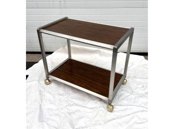 Vintage Brushed Aluminum Laminate Board Serving Tea Cart