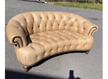 Italian Curved Tufted Leather Chesterfield Loveseat