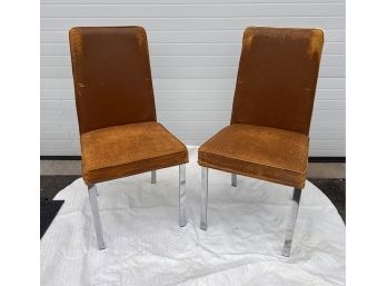 Vintage Mid Century Milo Baughman Style Flat Bar Side Chairs