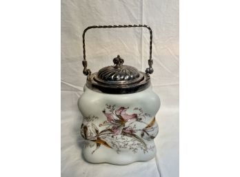 Wave Crest Egg Crate Biscuit Cracker Jar With Lily And Silverplate