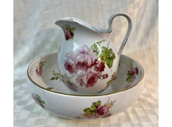 Antique Royal Doulton 'Cabbage Rose' Bowl And Pitcher Set