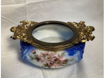 Wave Crest Pin Dish / Trinket Tray With Ormolu Metal Collar And Handles