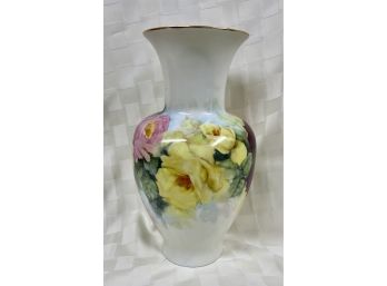 Vohenstrauss Vase - Hand Painted - Cabbage Roses - Signed