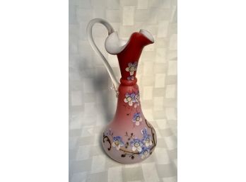Antique Bohemian Satin Glass Ewer Vase
