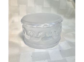 Lalique Crystal Swans Lidded Round Box - Signed
