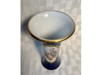 Antique Meissen Hand Painted Cobalt Trumpet Vase - Circa 1875