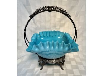 Mt Washington Cameo Cut Bride's Basket  Rogers Griffin Stand - Signed