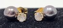 14K Cultured Black Pearl Earrings  With Gemstones