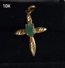 10K Yellow Gold Cross Pendant With Green Emerald GemStone