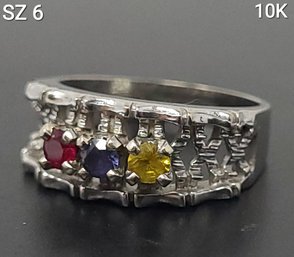 10 KT Solid White Gold Ring Estate Jewelry Size 6 With Gemstones
