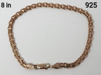 925 Silver With Gold Overlay, Gold Plated 8 Inch Bracelet