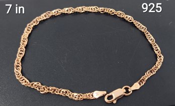 925 Silver, Rose Gold Plated 7 In Bracelet