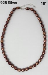 925 Silver Clasp 20' Necklace  Brown Pearls