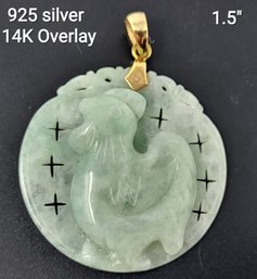 925 Silver With 14KT Overlay Jade Stone Pendant