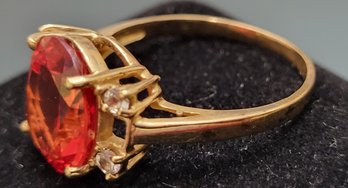 10K Yellow Gold With Diamonds And Beautiful Red GemStone Size 9
