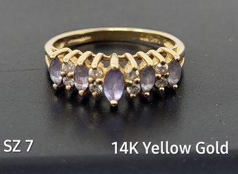 SZ 7 14K Yellow Gold Ring Light Amethyst  Gemstones And Diamonds
