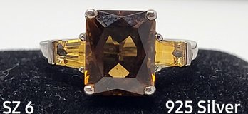 Size 6 Sterling Silver .925 Citrine Ring Brown And Yellow Colors