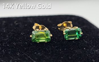 14K Yellow Gold Earrings With Green Gemstones, Stud Earrings, Never Worn 'like New'
