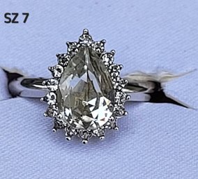 Tear Drop Shaped Ring With Crystal Elements. Size 7