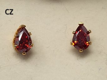 14 KT Yellow Gold CZ Red Gemstone Earrings Yellow Gold Rubies
