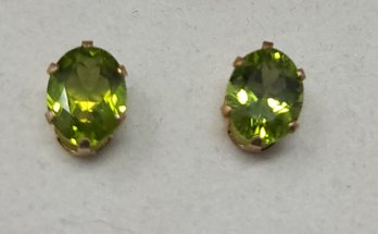 14K Yellow Gold Earrings With Green Gemstones