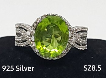 SZ 8.5 925 Sterling Silver 6.10 CT Manchurian Peridot Ring CZ