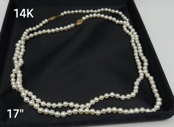 14K White Pearl Necklaces 17in Long