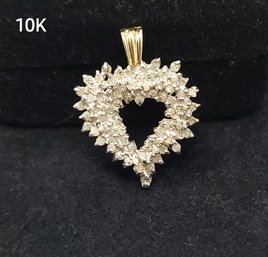 10KT Yellow Gold With Cluster Of Diamonds, Heart Shaped Pendant
