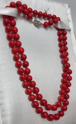 925 Sterling Silver 29' Red Beaded Necklace