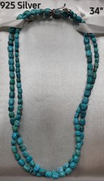 .925 Sterling Silver  34' Turquoise Necklace