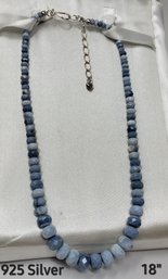 Sterling .925 Silver 18' Blue Beaded Necklace