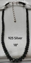 925 Sterling Silver 18' Green Beaded Necklace
