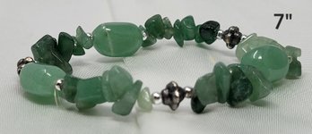 .925 Sterling Silver With Green Jade Beads, Stones 7' Long