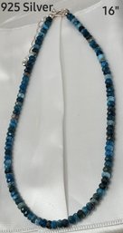 Sterling .925 Silver 16' Blue Beaded Necklace