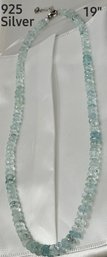 925 Sterling Silver  19' Light Green Beaded Necklace