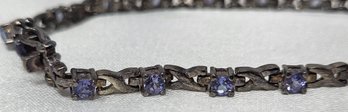 .925 Sterling Silver Bracelet With Light Purple Gemstones  8'
