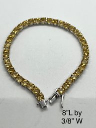 Sterling Silver Bracelet With Citrine Gemstones. 8' Long  Width 3/8'