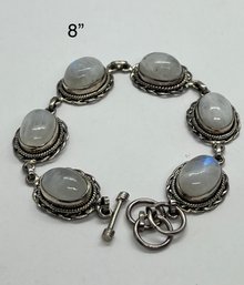 Sterling Silver With Moonstone Bracelet 8' Long