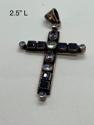 Sterling Silver Pendant Cross With Gemstones