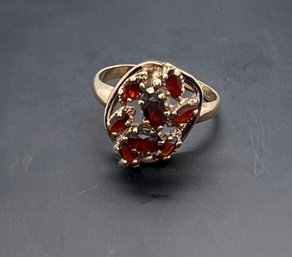 14 Kt Solid Gold Ring With Garnets, Size 8.5